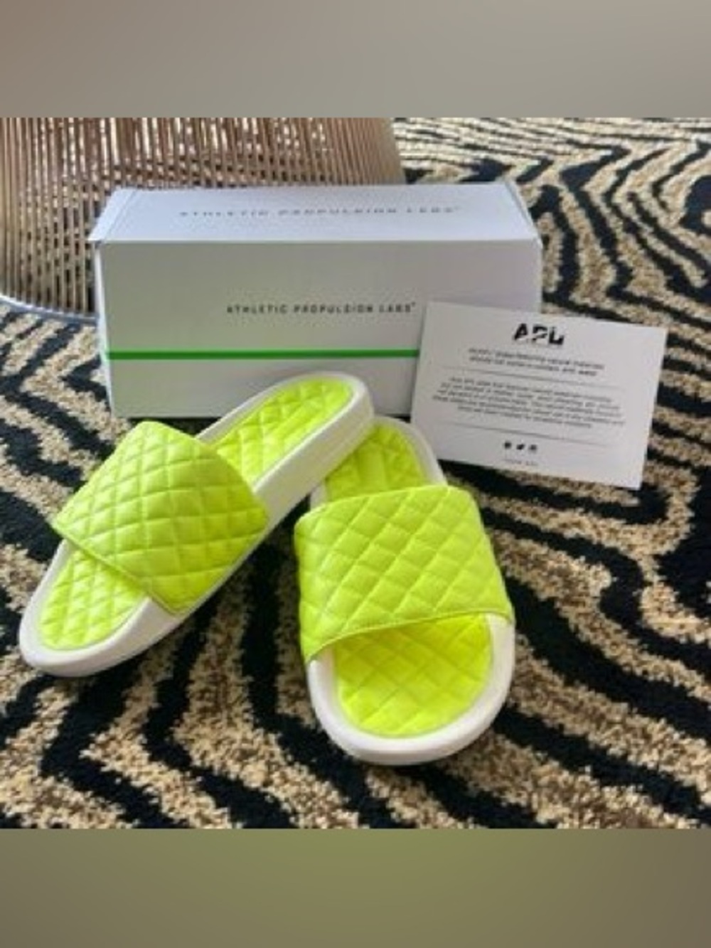 832. NEW SIZE 11 APL Neon Yellow Quilted Slide Sandals